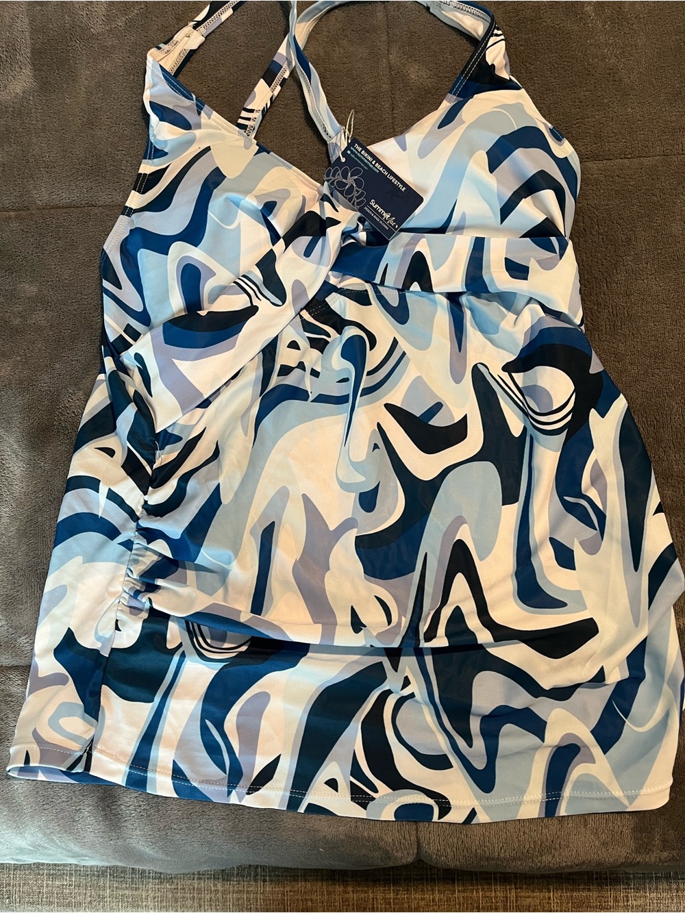 Summer Mae Blue White Swirl Tankini Top